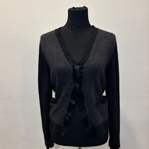 Banana Republic Black & Charcoal Two-Tone V-Neck Button Cardigan